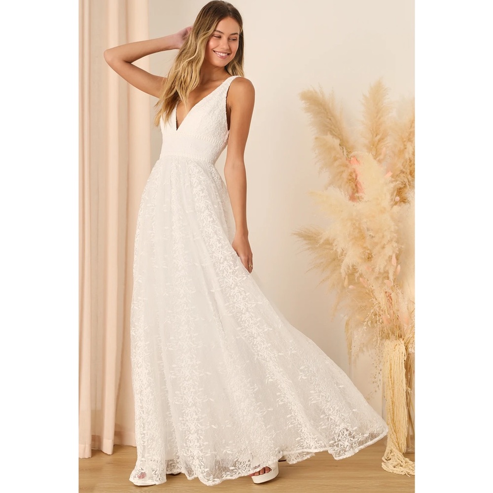 Lulus Sweetest Beloved White Mesh Embroidered Sleeveless Bride Maxi Dress NWT 1X - Picture 4 of 16